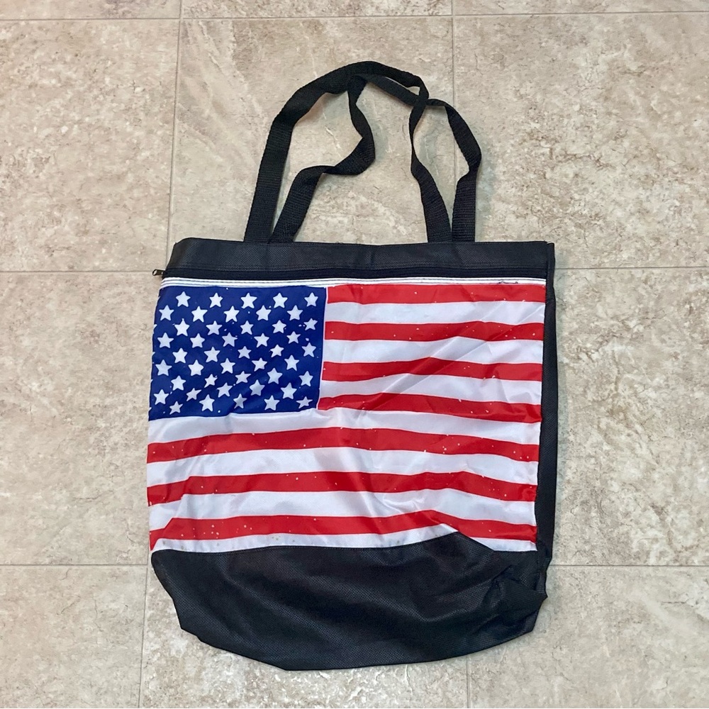 American Flag Reusable Tote Bag with Zipper Pocket